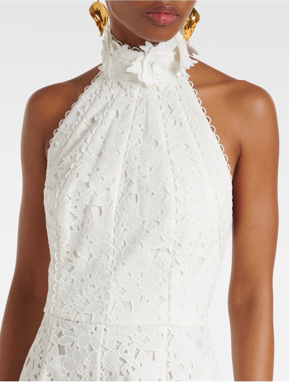 Rebecca Vallance Nuvola Halter Midi Dress White Lace - US 4 - Picture 4 of 11